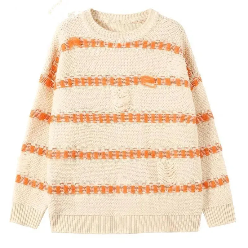 Voguable Harajuku vintage jumper striped ugly sweater streetwear pullover men oversized hip hop punk knitwear video grandpa sweater