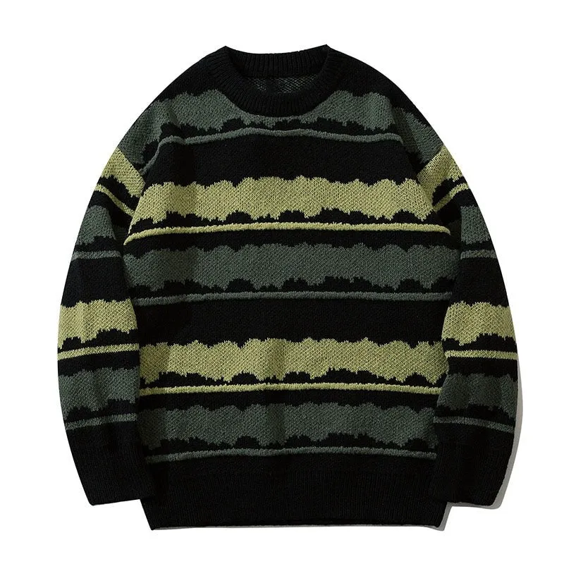 Voguable Harajuku vintage jumper striped ugly sweater streetwear pullover men oversized hip hop punk knitwear video grandpa sweater