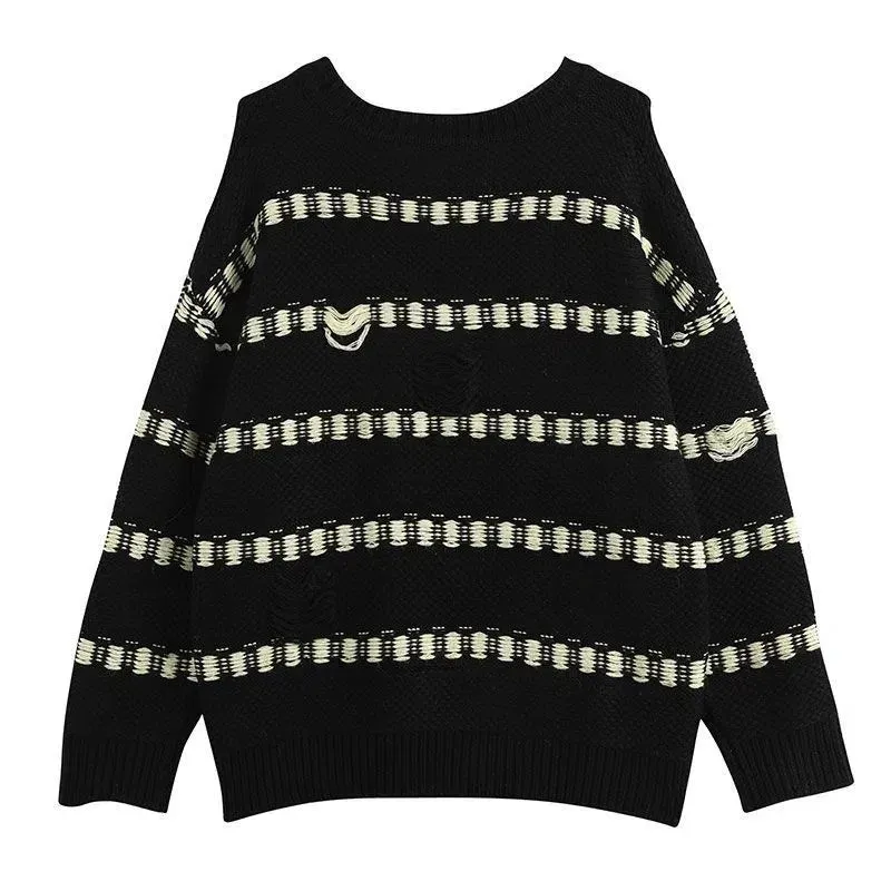 Voguable Harajuku vintage jumper striped ugly sweater streetwear pullover men oversized hip hop punk knitwear video grandpa sweater