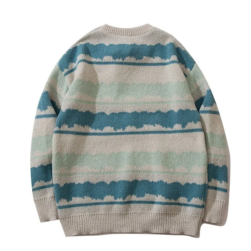 Voguable Harajuku vintage jumper striped ugly sweater streetwear pullover men oversized hip hop punk knitwear video grandpa sweater