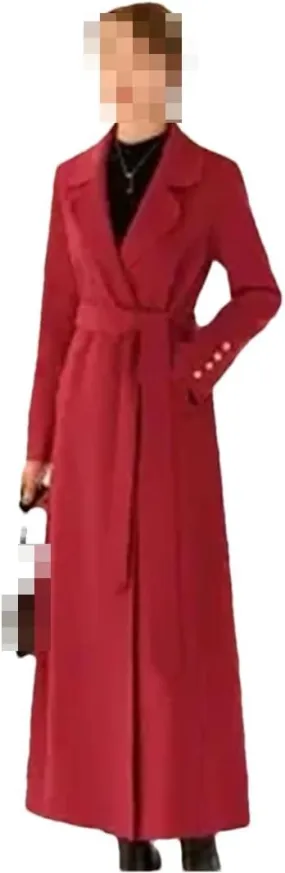 Vsadsau Women's Mid-Length Cashmere Wool Coat Autumn Winter Solid Color Lapel Single-Breasted Coat