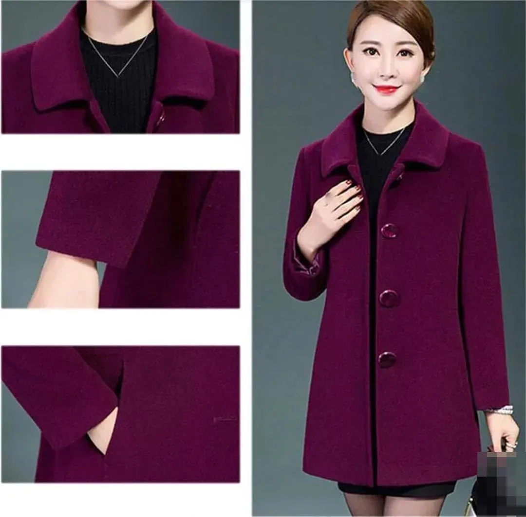 Vsadsau Women's Wool Blend Coat Single Breasted Autumn Winter Lapel Solid Color Long Sleeve Jacket
