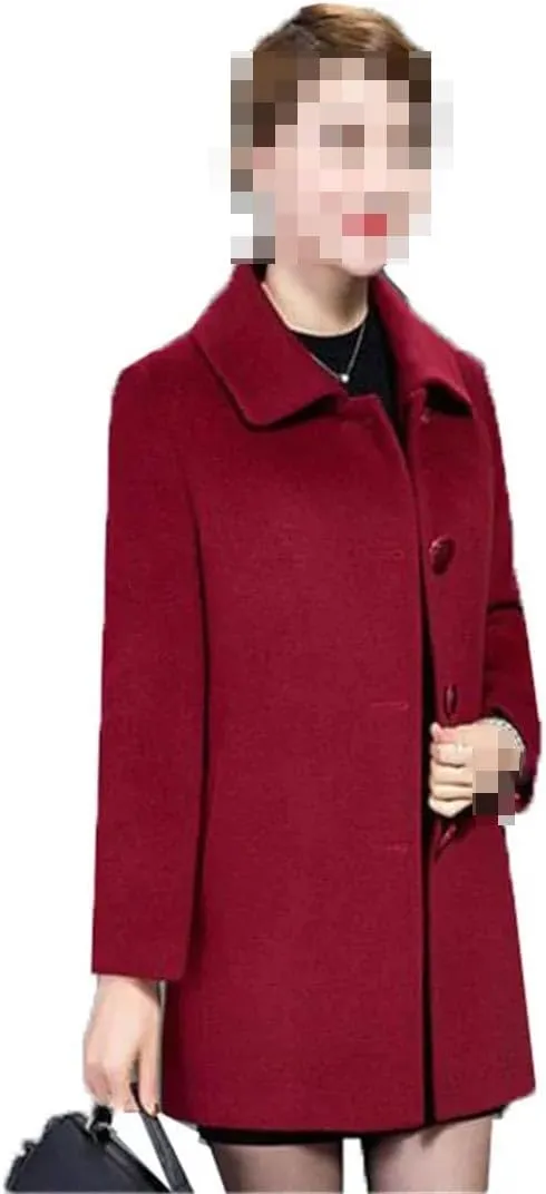 Vsadsau Women's Wool Blend Coat Single Breasted Autumn Winter Lapel Solid Color Long Sleeve Jacket
