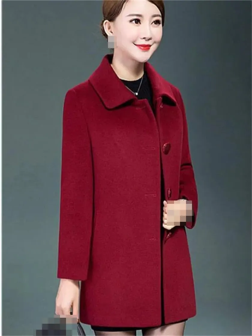 Vsadsau Women's Wool Blend Coat Single Breasted Autumn Winter Lapel Solid Color Long Sleeve Jacket