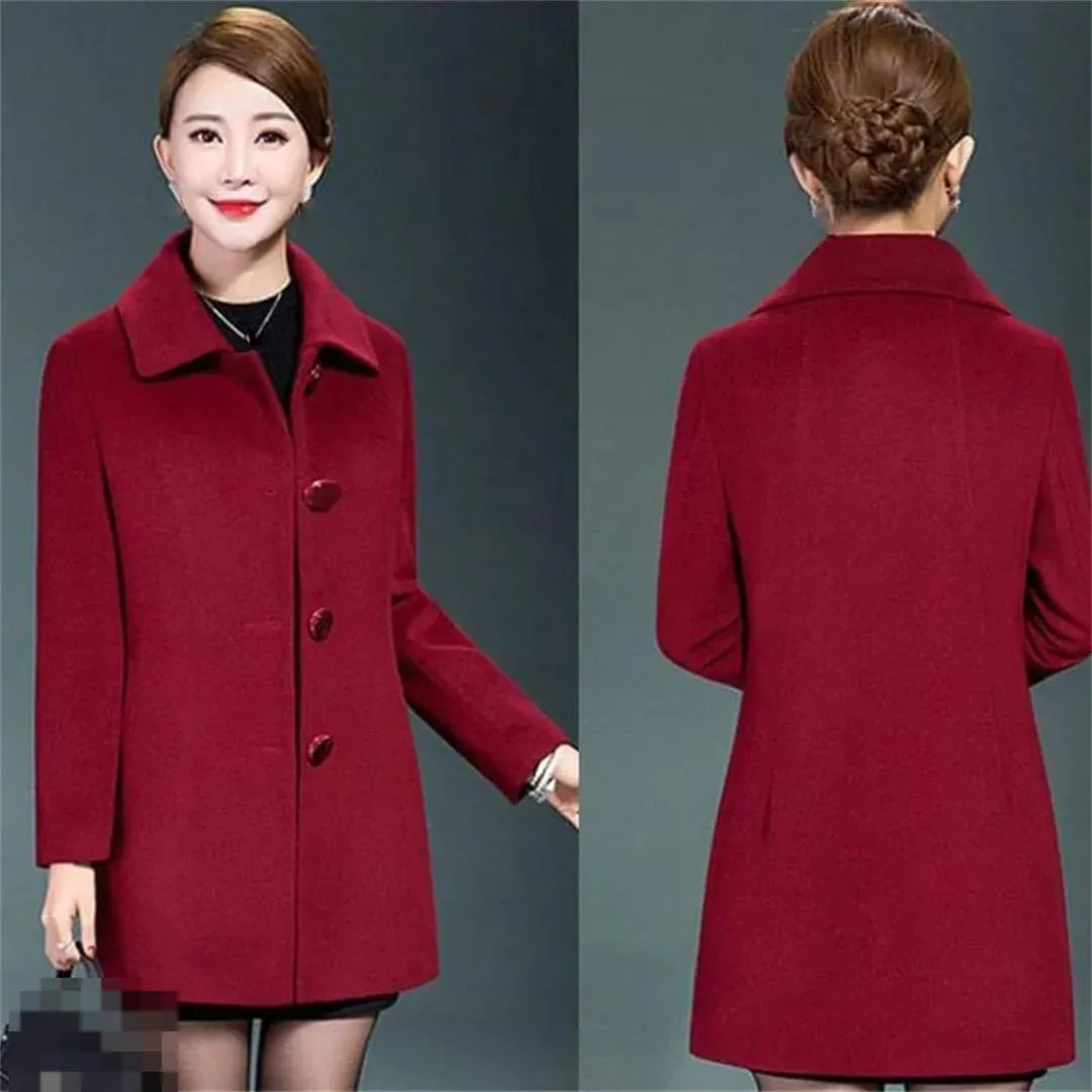 Vsadsau Women's Wool Blend Coat Single Breasted Autumn Winter Lapel Solid Color Long Sleeve Jacket