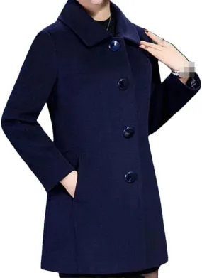 Vsadsau Women's Wool Blend Coat Single Breasted Autumn Winter Lapel Solid Color Long Sleeve Jacket