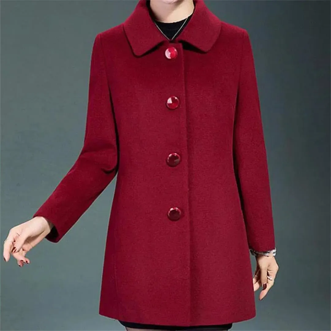 Vsadsau Women's Wool Blend Coat Single Breasted Autumn Winter Lapel Solid Color Long Sleeve Jacket
