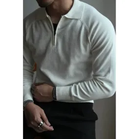 Wiaofellas  -  Autumn Clothing Men's Clothing Luxury Knitted Polo Shirt Casual Fashion Zippers Solid Color Long Sleeve Pullovers Leisure Shirts