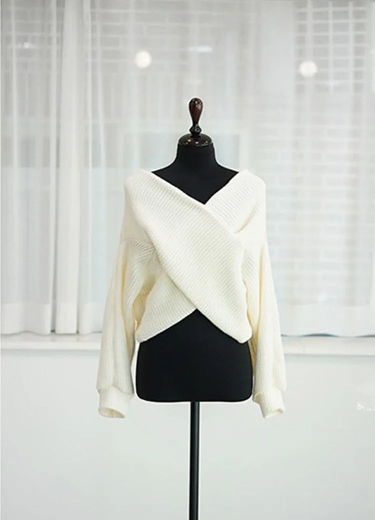 Winter Women Pullover V-neck Sexy Off Shoulder Sweater Knitted Jumpers