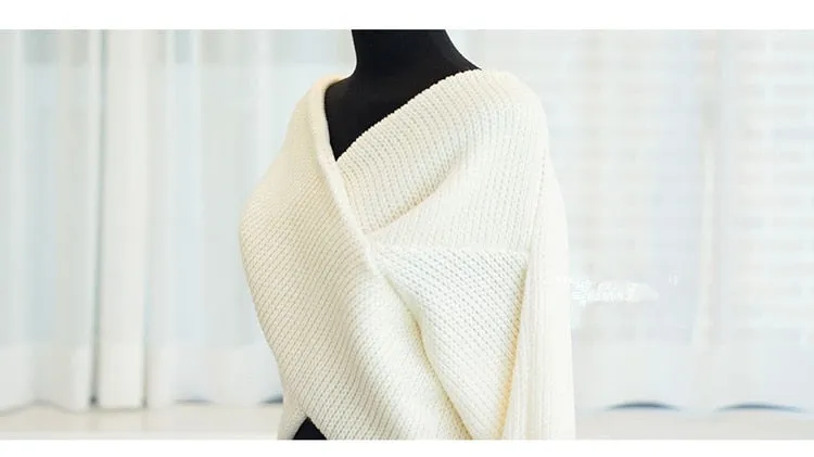 Winter Women Pullover V-neck Sexy Off Shoulder Sweater Knitted Jumpers