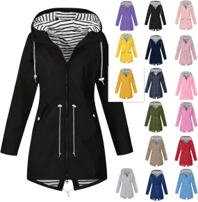 Wirziis Women's Waterproof Rain Jacket Lightweight Trench Hooded rain Coat Outdoor Active Breathable Windbreaker with Pocket