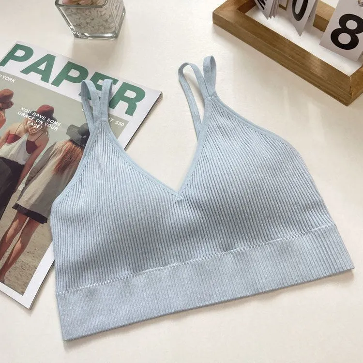 Wjczt Fashion Elegant Sexy V-neck Tie Chest Pad Korean Striped Outer Camisole Female Summer  New Backless Inner Short Tops Women's