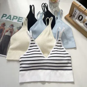 Wjczt Fashion Elegant Sexy V-neck Tie Chest Pad Korean Striped Outer Camisole Female Summer  New Backless Inner Short Tops Women's