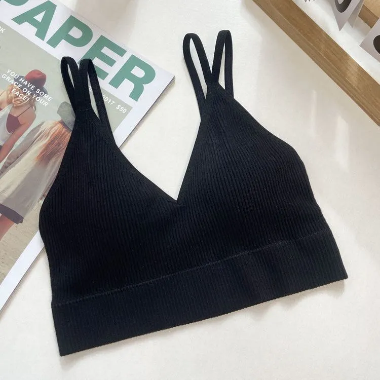 Wjczt Fashion Elegant Sexy V-neck Tie Chest Pad Korean Striped Outer Camisole Female Summer  New Backless Inner Short Tops Women's