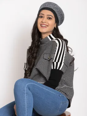 Women Black Checked Pullover
