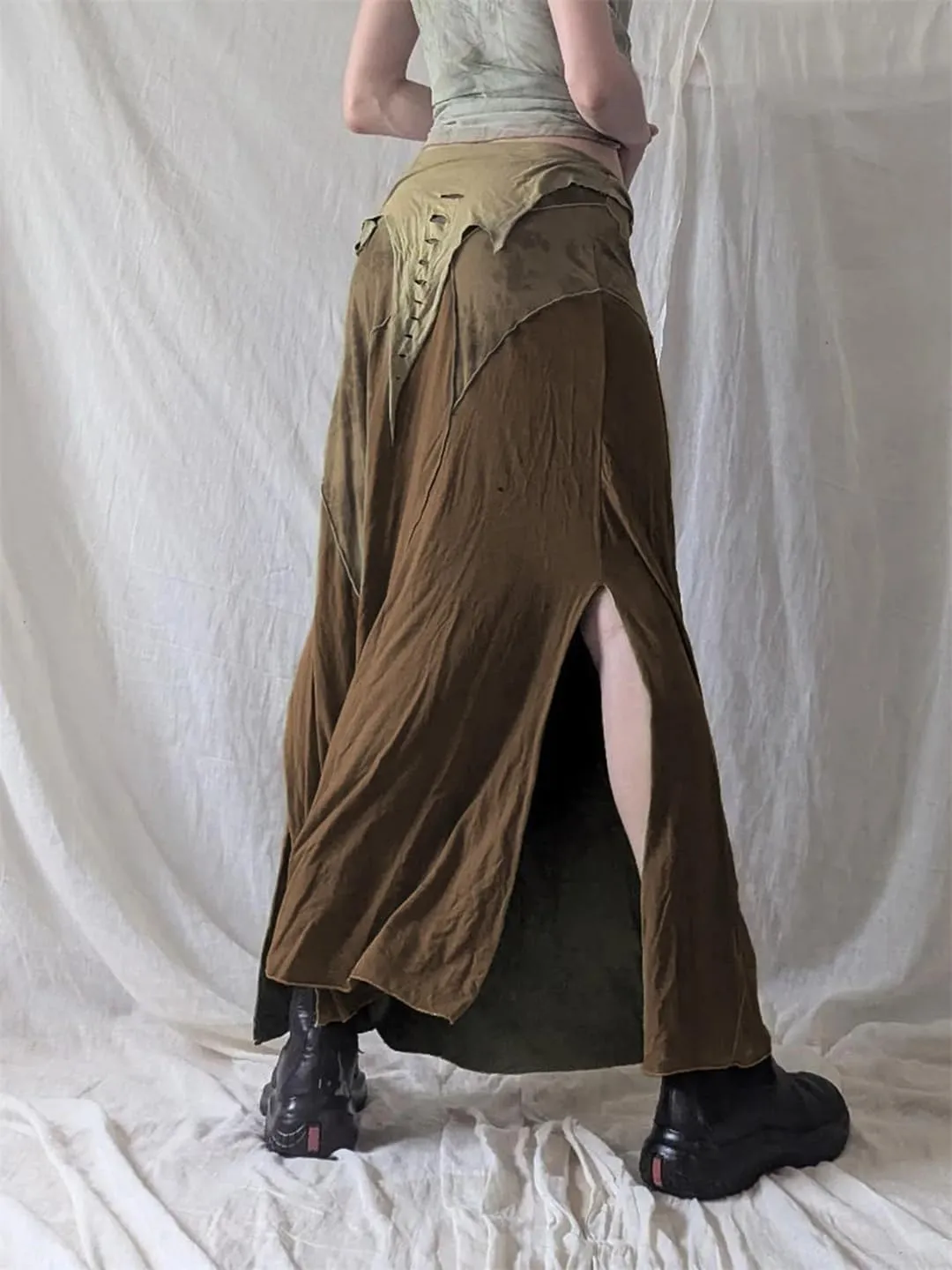 Women Patchwork Skirts Holiday Vintage Low-Waisted Maxi Skirts Beach Style