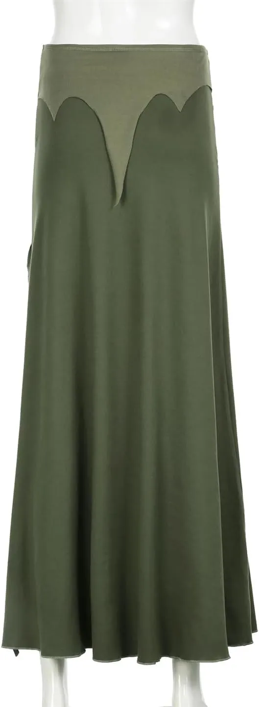 Women Patchwork Skirts Holiday Vintage Low-Waisted Maxi Skirts Beach Style