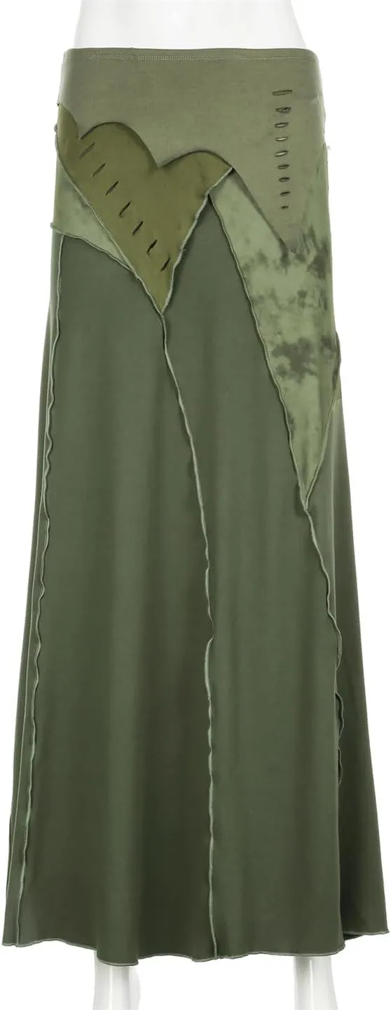 Women Patchwork Skirts Holiday Vintage Low-Waisted Maxi Skirts Beach Style