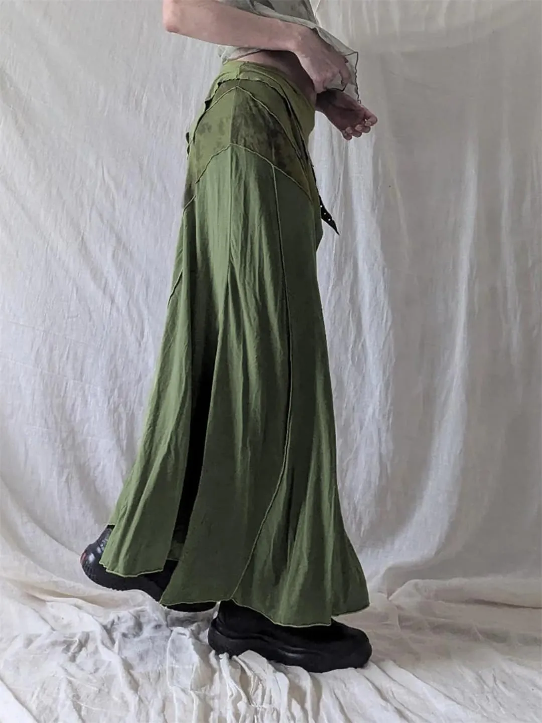 Women Patchwork Skirts Holiday Vintage Low-Waisted Maxi Skirts Beach Style