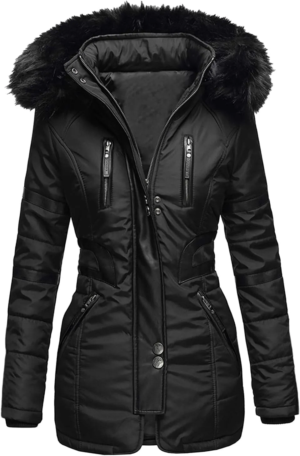 Women Winter Coats Mid-Lenght Down Puffer Coats Slim Hooded Long Sleeve Cardigans Coats Plus Size Thicken Jackets