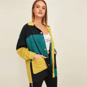 Women's Autumn Casual Polyester Long-Sleeved Patchwork Jacket