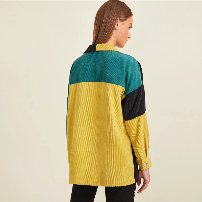 Women's Autumn Casual Polyester Long-Sleeved Patchwork Jacket