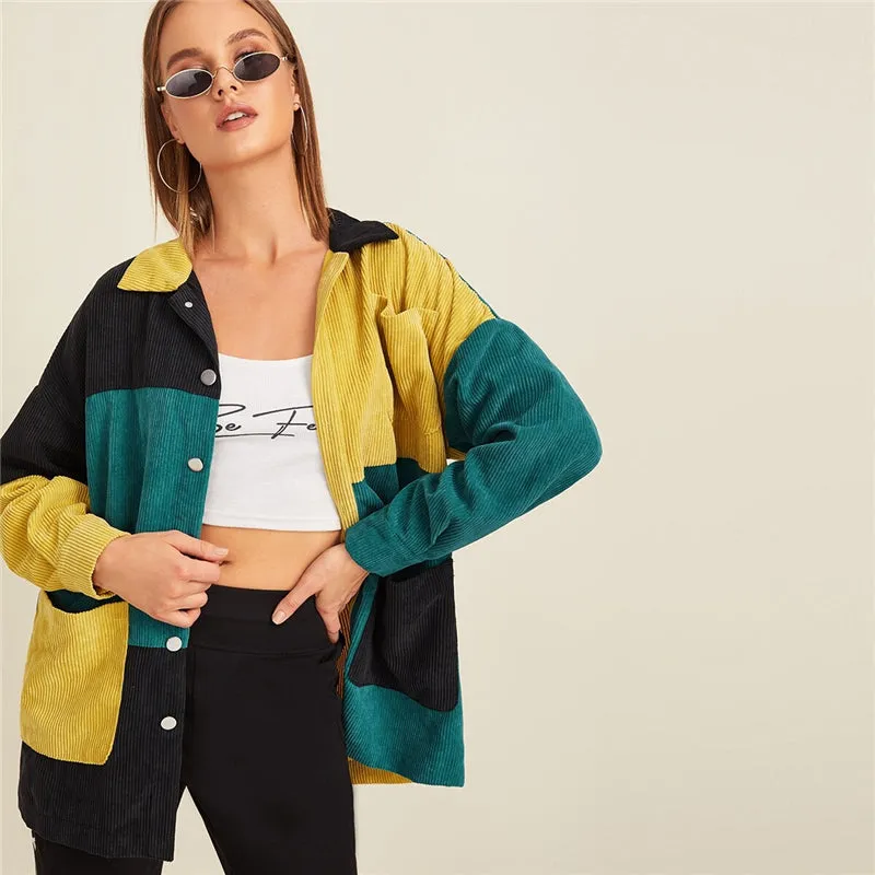 Women's Autumn Casual Polyester Long-Sleeved Patchwork Jacket
