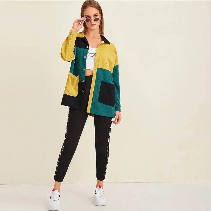 Women's Autumn Casual Polyester Long-Sleeved Patchwork Jacket