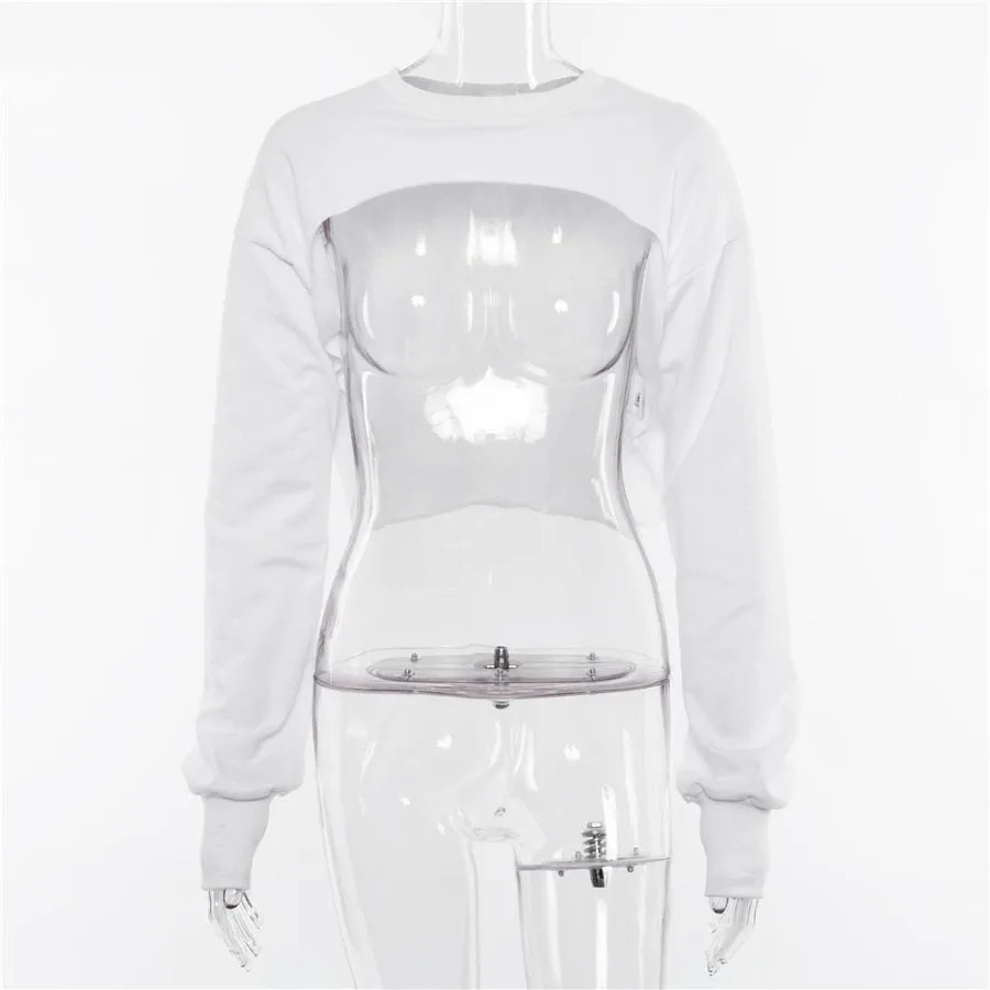 Women's Autumn Cotton Long-Sleeved Cropped Sweatshirt