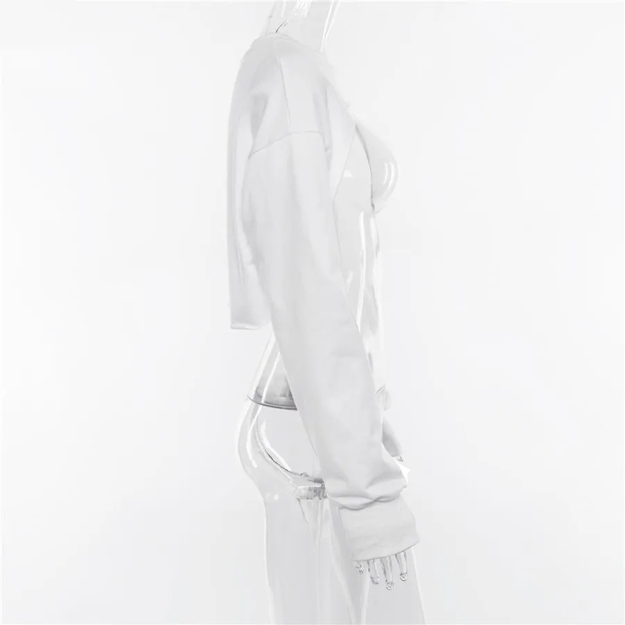 Women's Autumn Cotton Long-Sleeved Cropped Sweatshirt