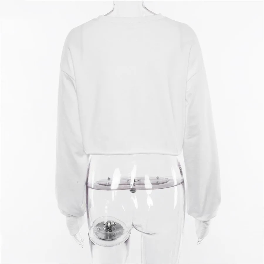 Women's Autumn Cotton Long-Sleeved Cropped Sweatshirt