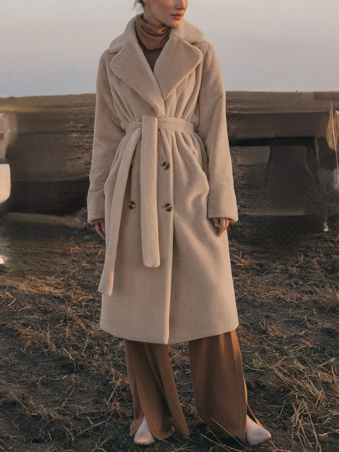 Women's Autumn/Winter Turn Down Collar Long Coat With Belt