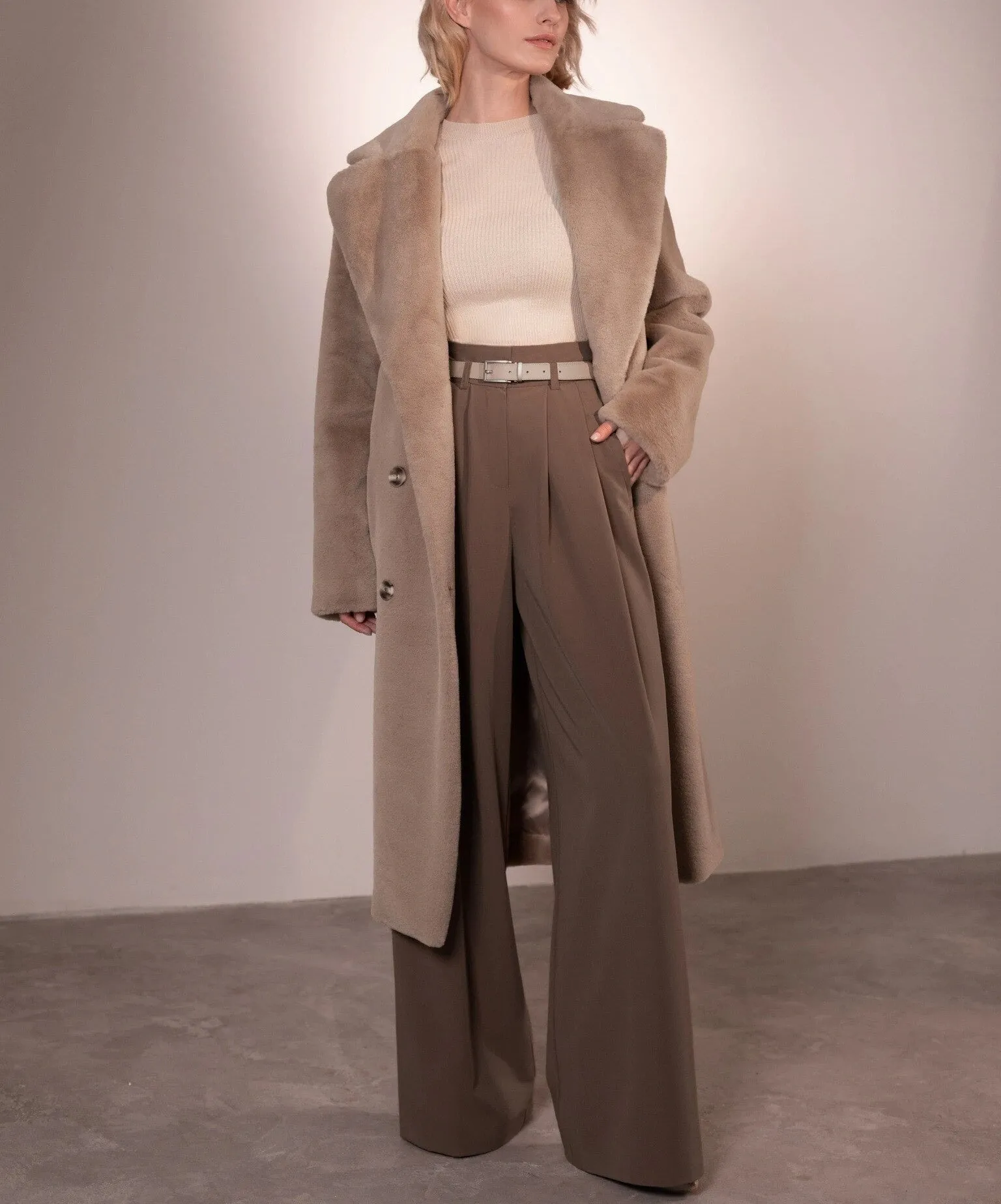 Women's Autumn/Winter Turn Down Collar Long Coat With Belt