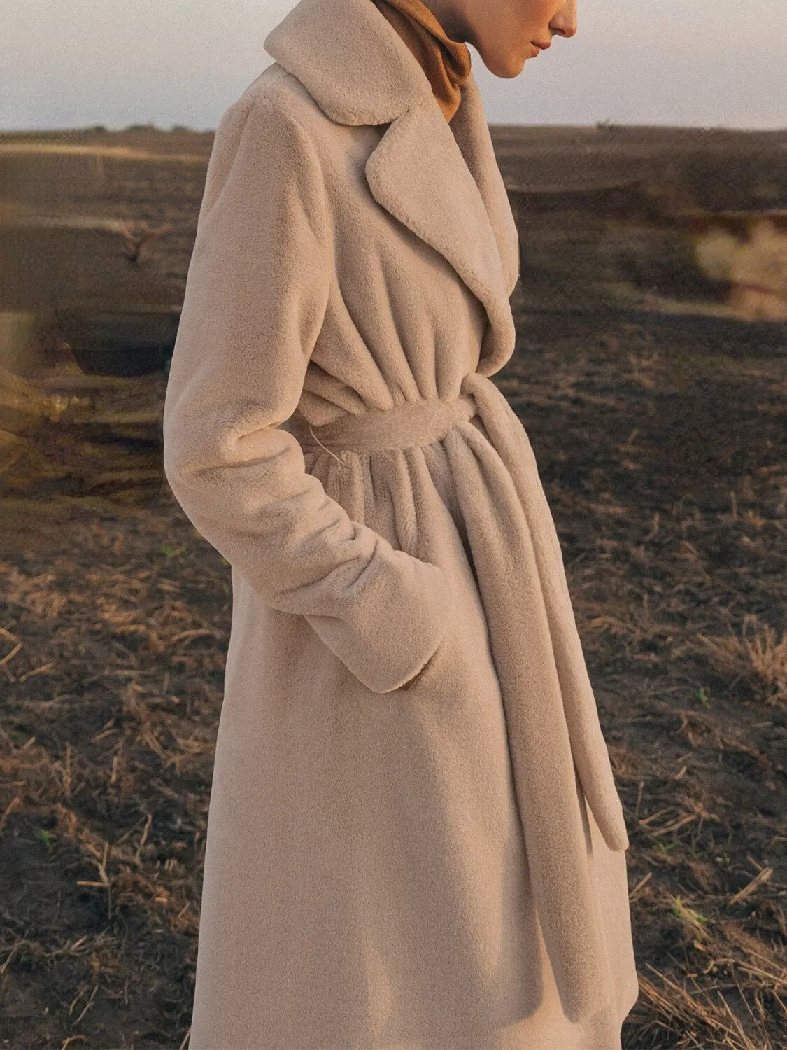 Women's Autumn/Winter Turn Down Collar Long Coat With Belt