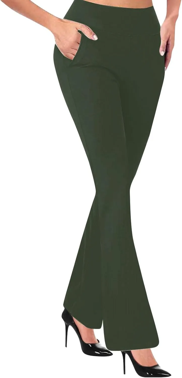 Womens Bootcut Dress Pants Business Casual Work Pants with Pockets High Waist Stretchy Trousers Pull On Office Slacks