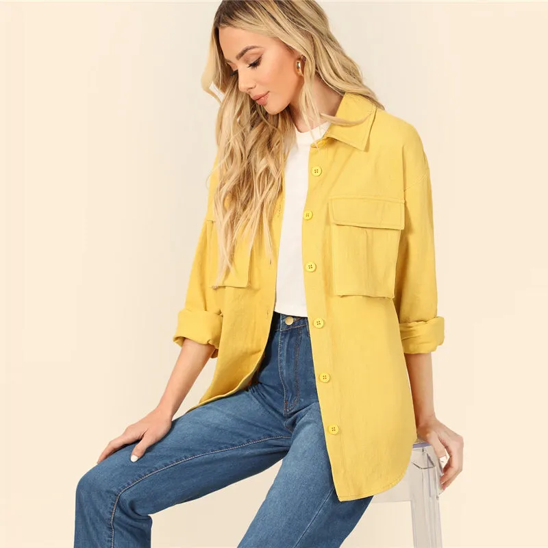 Women's Casual Cotton Buttoned Jacket With Pockets