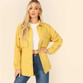 Women's Casual Cotton Buttoned Jacket With Pockets