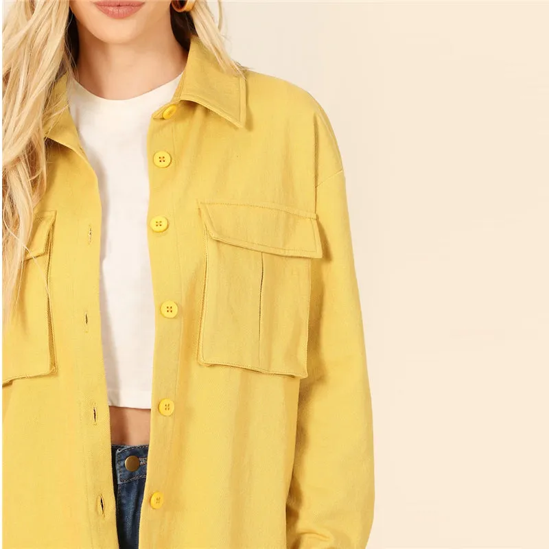 Women's Casual Cotton Buttoned Jacket With Pockets