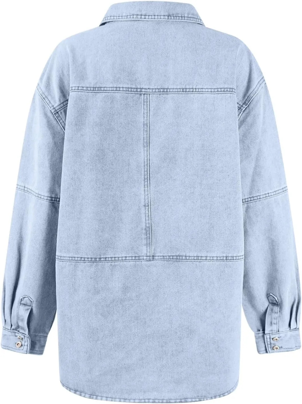 Women's Denim Pullover Casual Button V Neck Blouse Loose Fit Long Sleeve Jean Jacket