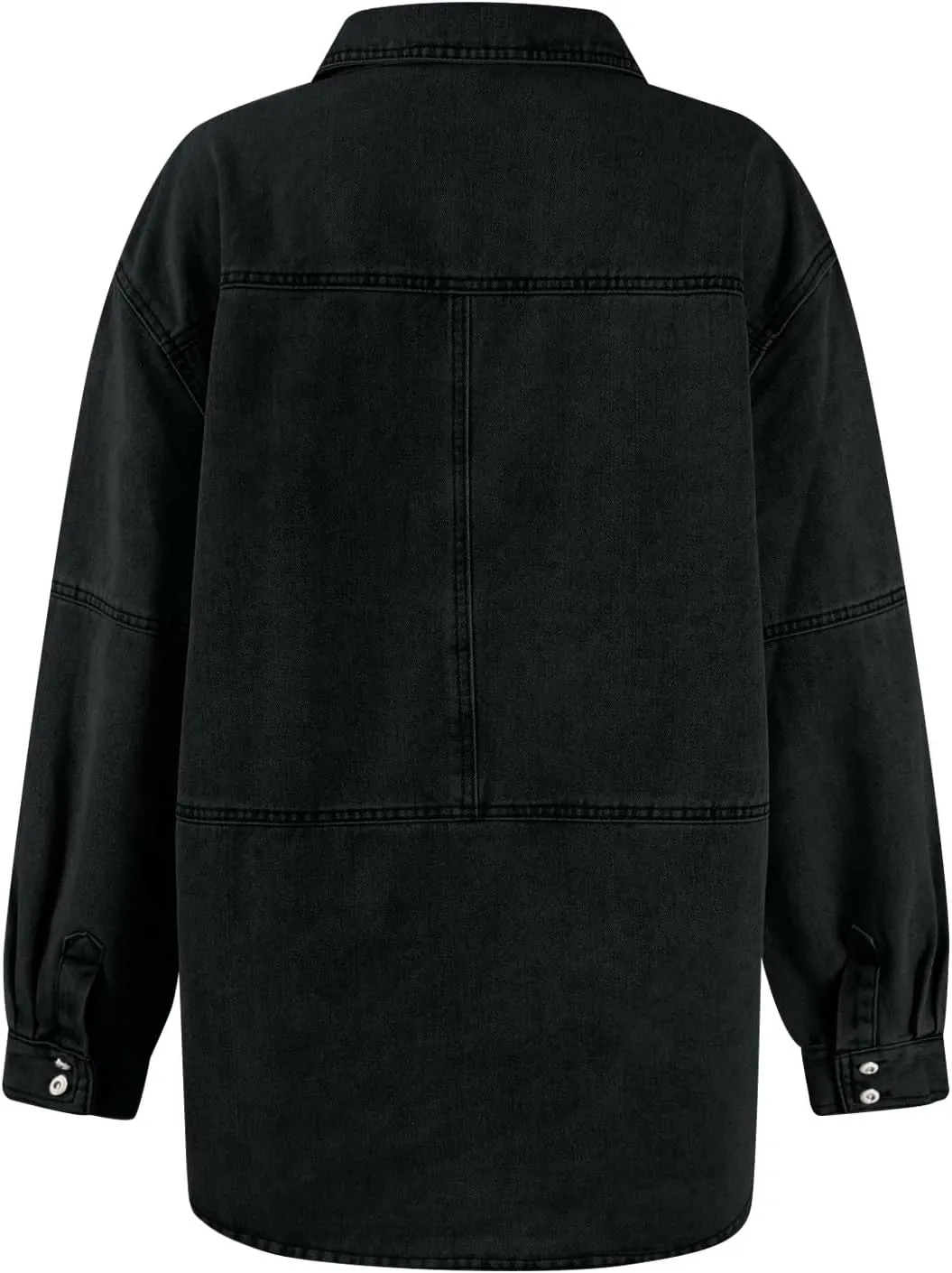 Women's Denim Pullover Casual Button V Neck Blouse Loose Fit Long Sleeve Jean Jacket