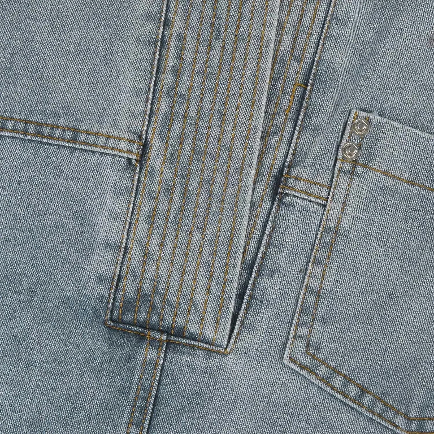 Women's Denim Pullover Casual Button V Neck Blouse Loose Fit Long Sleeve Jean Jacket