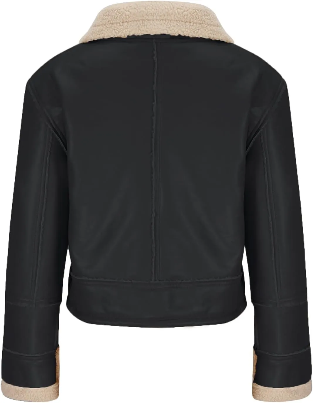 Womens Fashion 2023 Faux Leather Jacket Moto Biker Thicken Winter Short Down Coat Fleece Fuzzy Lapel Warm Outerwear