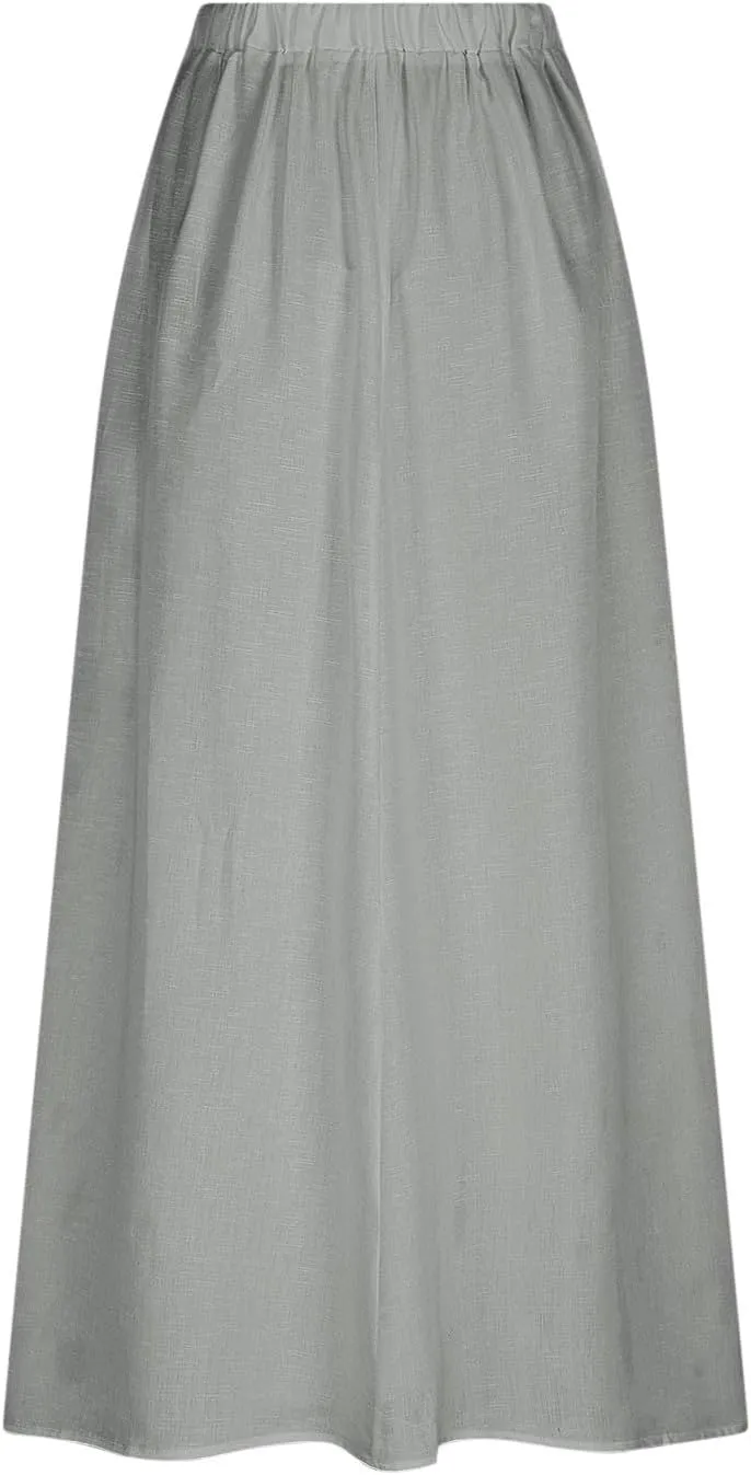 Womens High Waist Maxi Skirts Casual Loose Fit Flowy Swing Pleated A Line Long Skirts Solid Color Skirts with Pocket