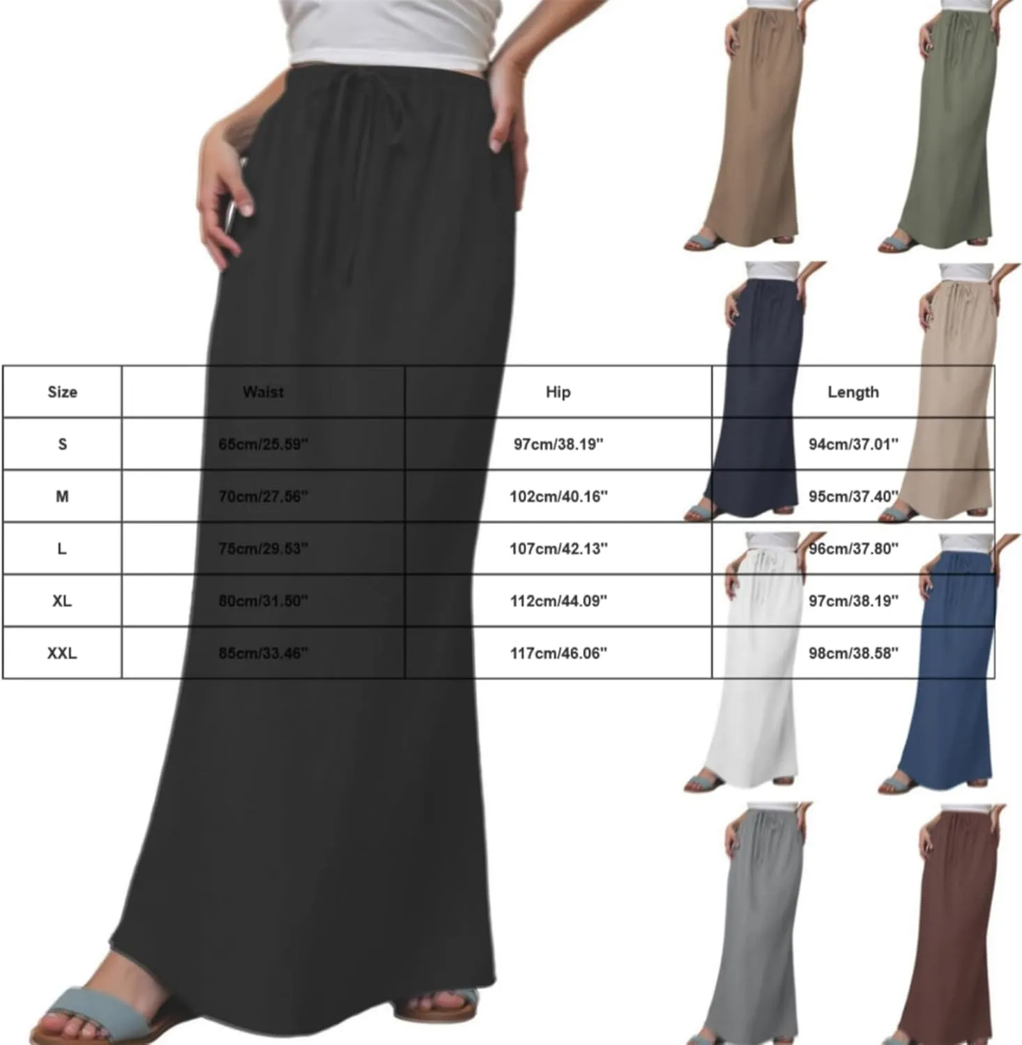 Womens Linen Maxi Skirt Drawstring Low Rise Long Skirts, A Line Skirts Cute Vacation Boho Long Flowy Skirts Beach Cover Up