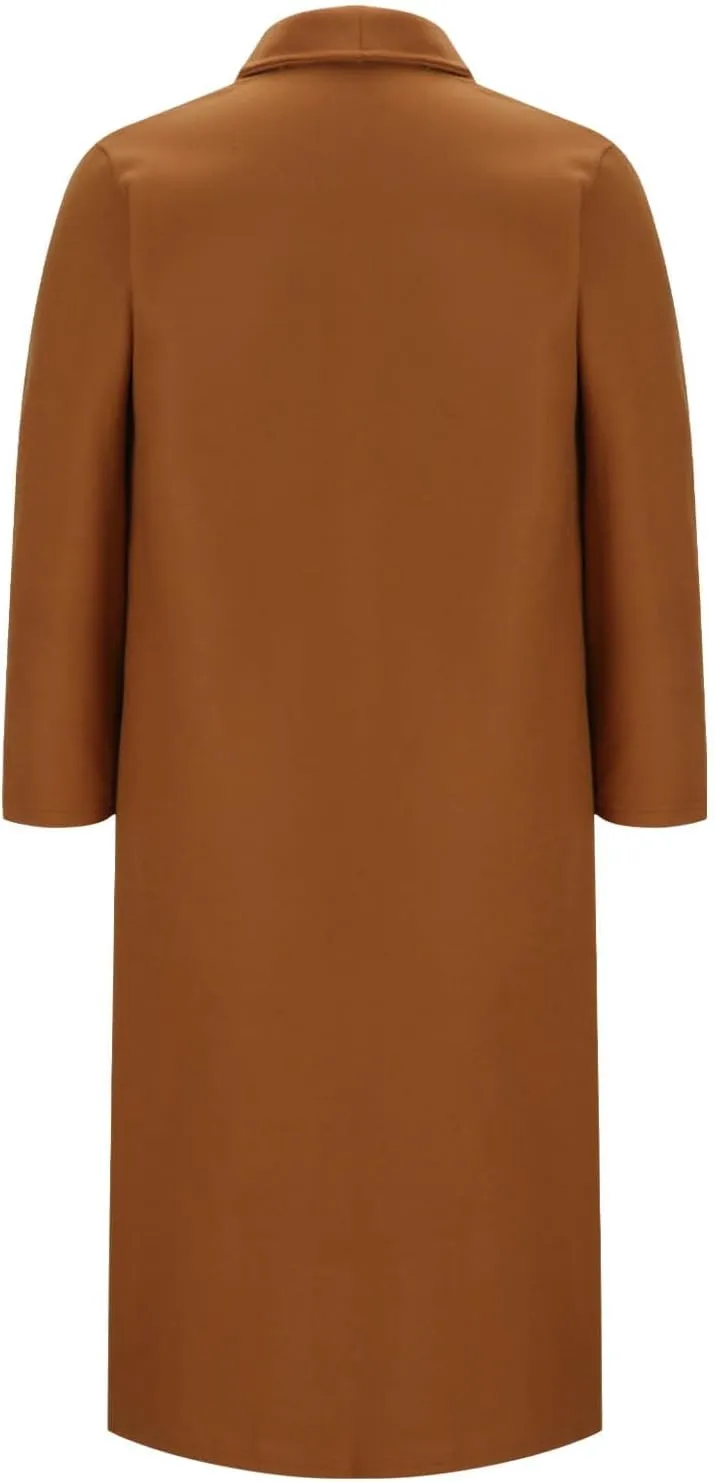 Women's Long Wool Blend Pea Coat Winter Casual Overcoat Lapel Collar Trench Coat Open Front Long Jacket Outerwear