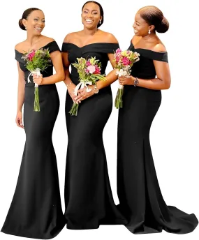 Womens Off The Shoulder Satin Bridesmaid Dresses Wedding Dress Prom 2025 Mermaid Formal Evening Gown QM72888