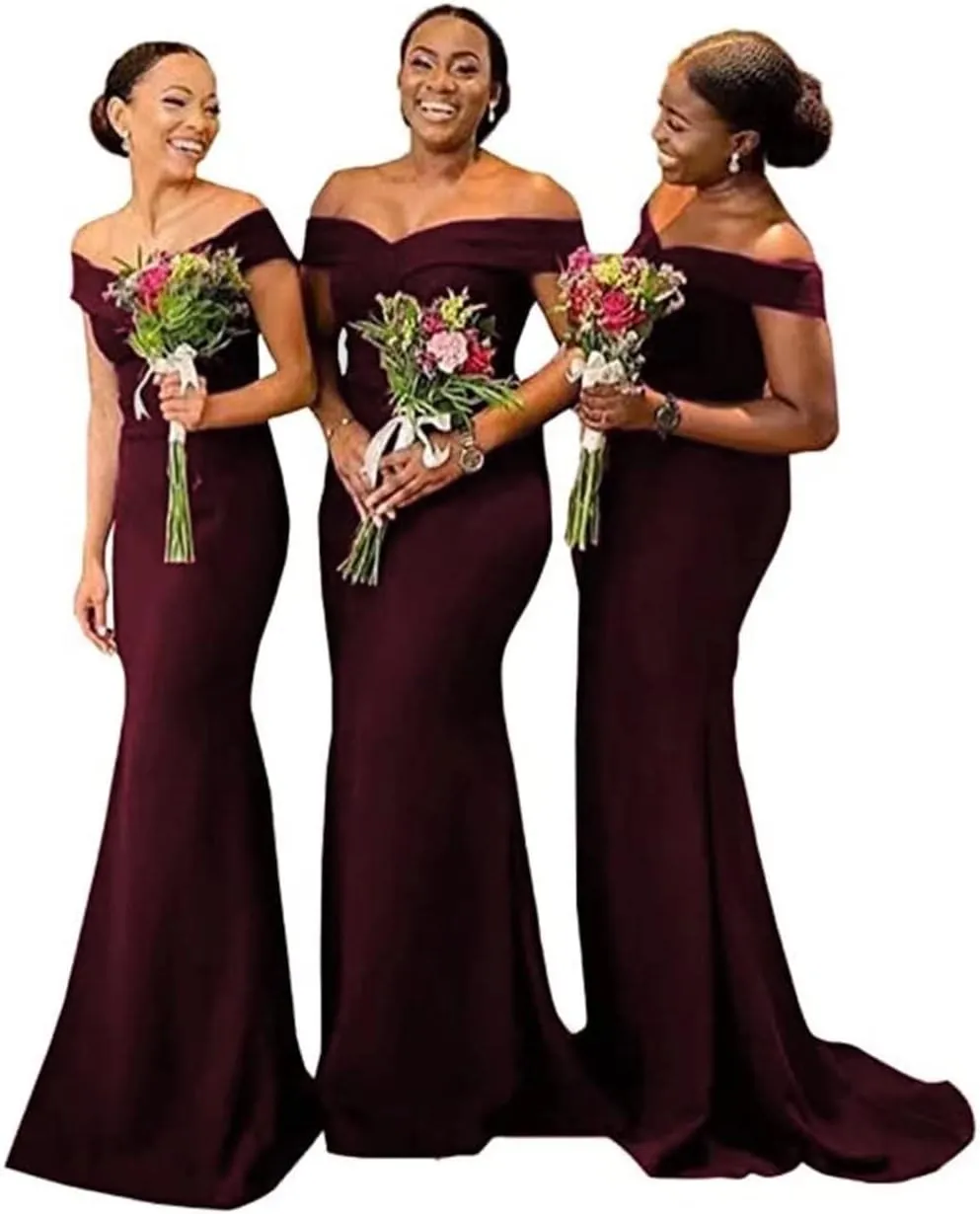Womens Off The Shoulder Satin Bridesmaid Dresses Wedding Dress Prom 2025 Mermaid Formal Evening Gown QM72888