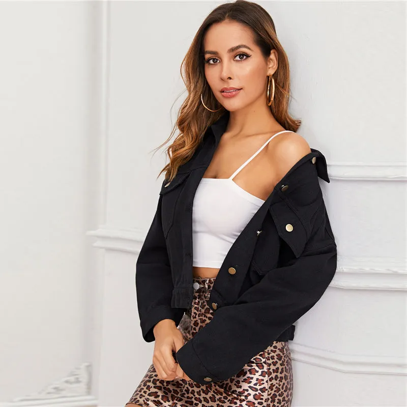 Women's Spring Casual Denim Jacket With Pockets