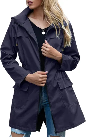 Womens Waterproof Raincoat with Hood Active Outdoor Hooded Raincoat Lightweight Windbreaker
