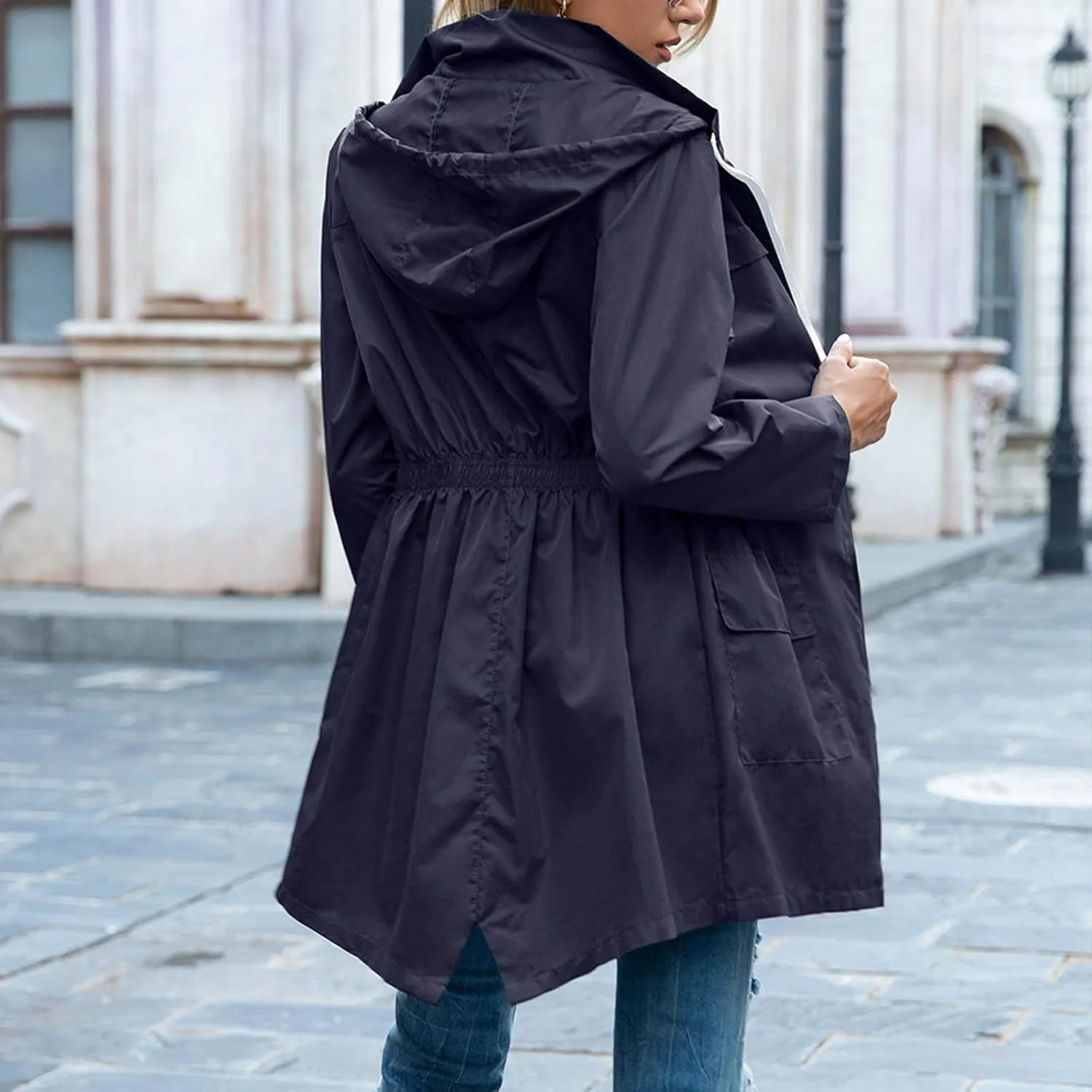 Womens Waterproof Raincoat with Hood Active Outdoor Hooded Raincoat Lightweight Windbreaker